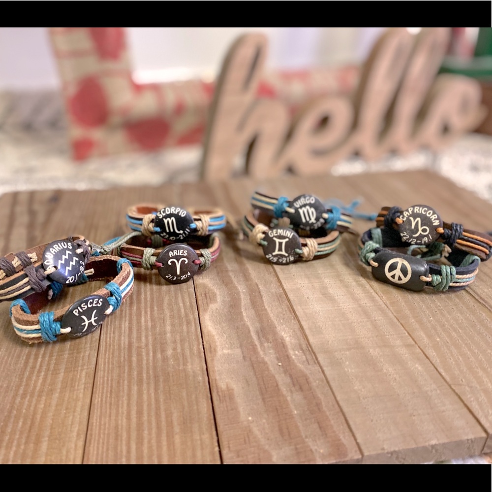Boho Leather Zodiac Bracelet Set